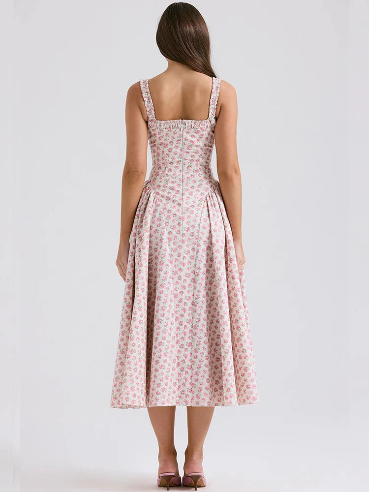 Print A-line Elegant Midi Vacation Dress