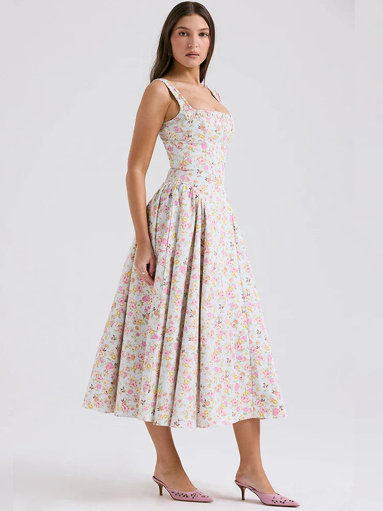 Print A-line Elegant Midi Vacation Dress