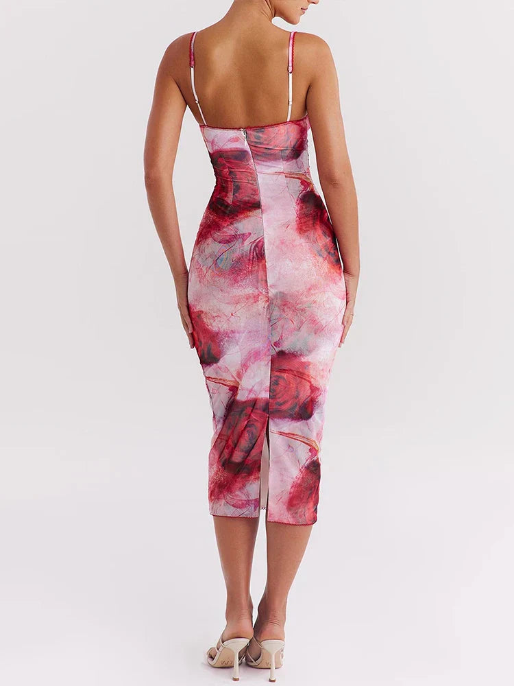 Print Slim Bodycon Midi Vacation Dress