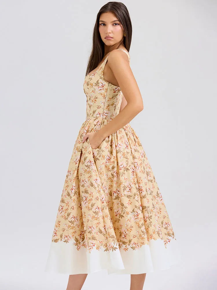 Print Waist Wrap A-line Vacation Dress