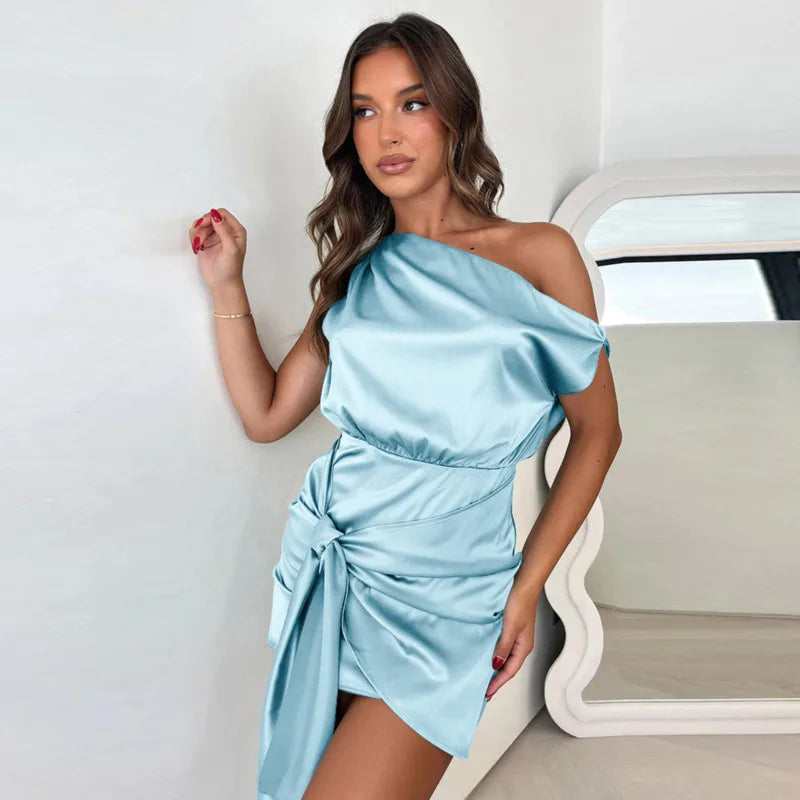 Ribbon Pleated Slim Bodycon Vacation Dress