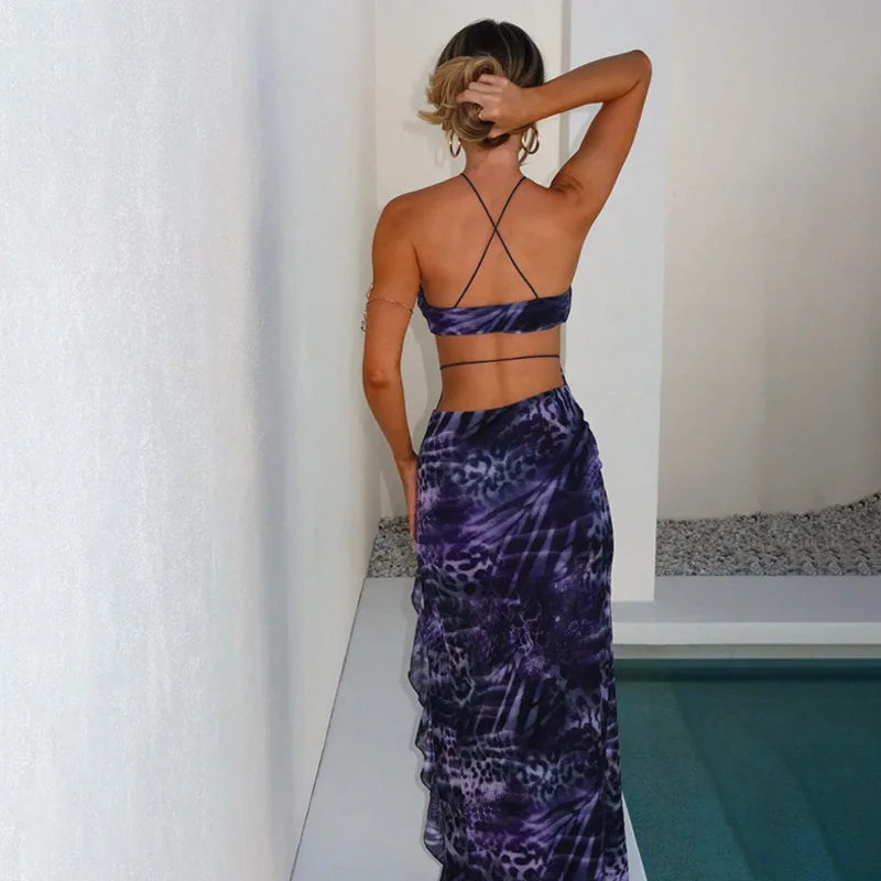 Ruffles Print Midi Vacation Dress