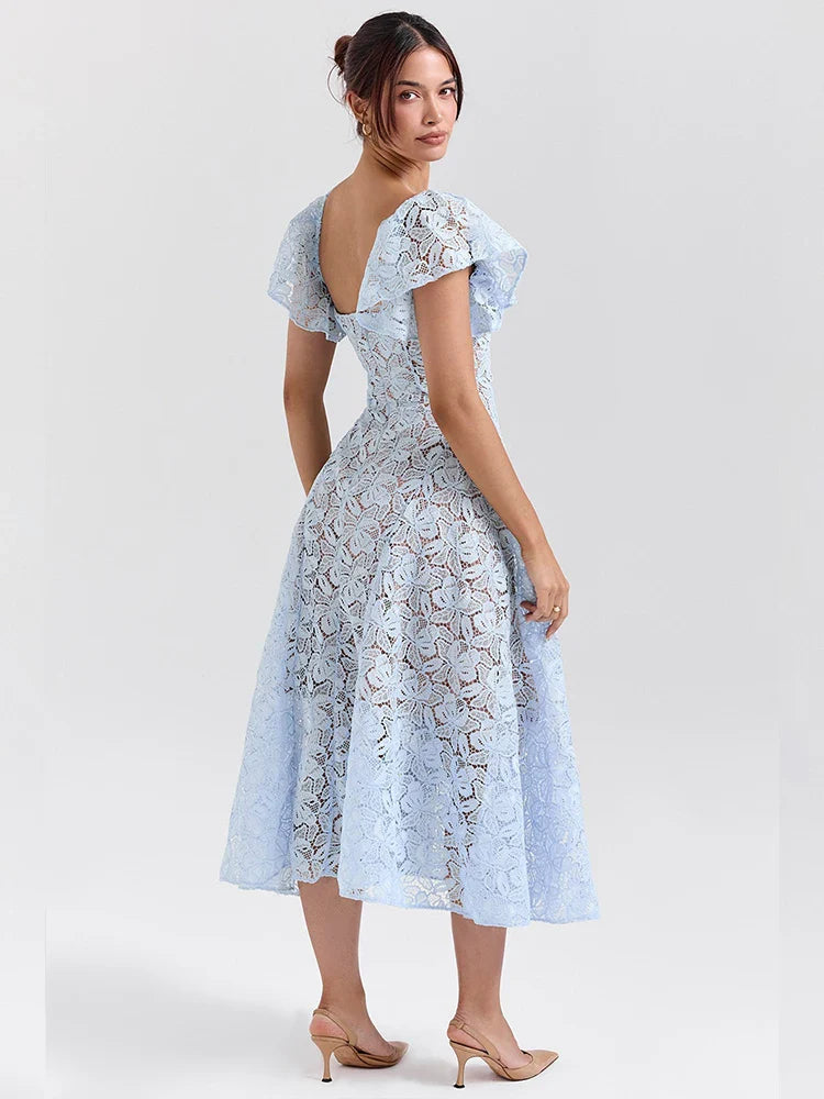 Waist Wrap Lace Vacation Dress