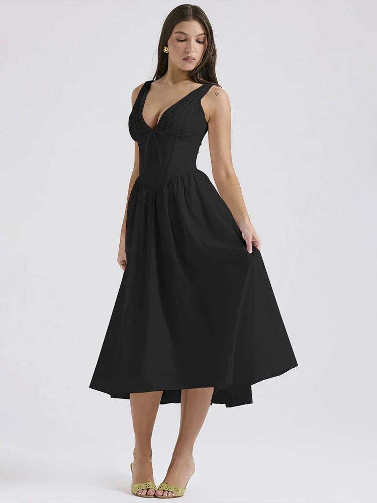 Waist Wrap Print A-line Vacation Dress