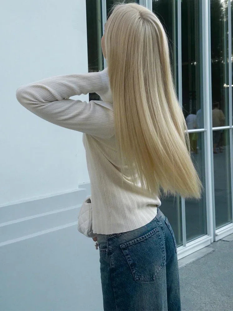 Elegant Patchwork Ruffle Long Sleeve Cardigan