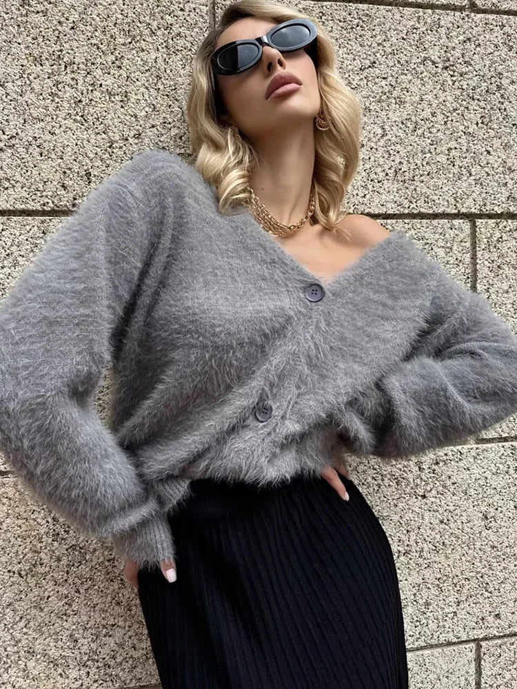 Loose Off Shoulder V-neck Cardigan