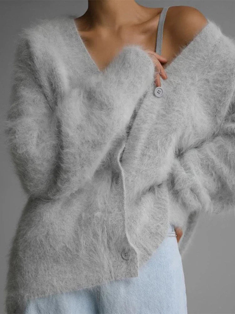 Loose Off Shoulder V-neck Cardigan