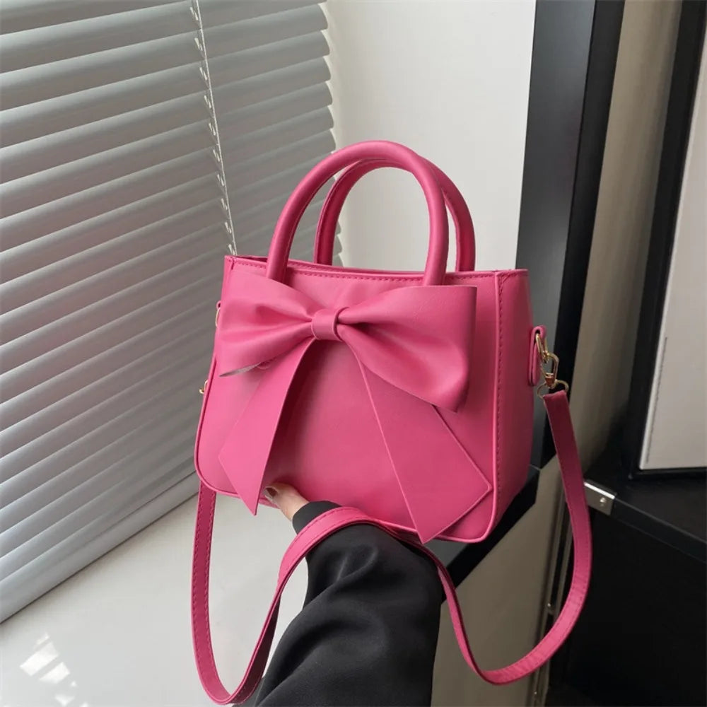 Bow PU Leather Solid Underarm Handbag