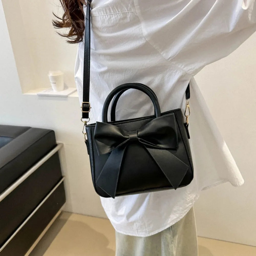 Bow PU Leather Solid Underarm Handbag