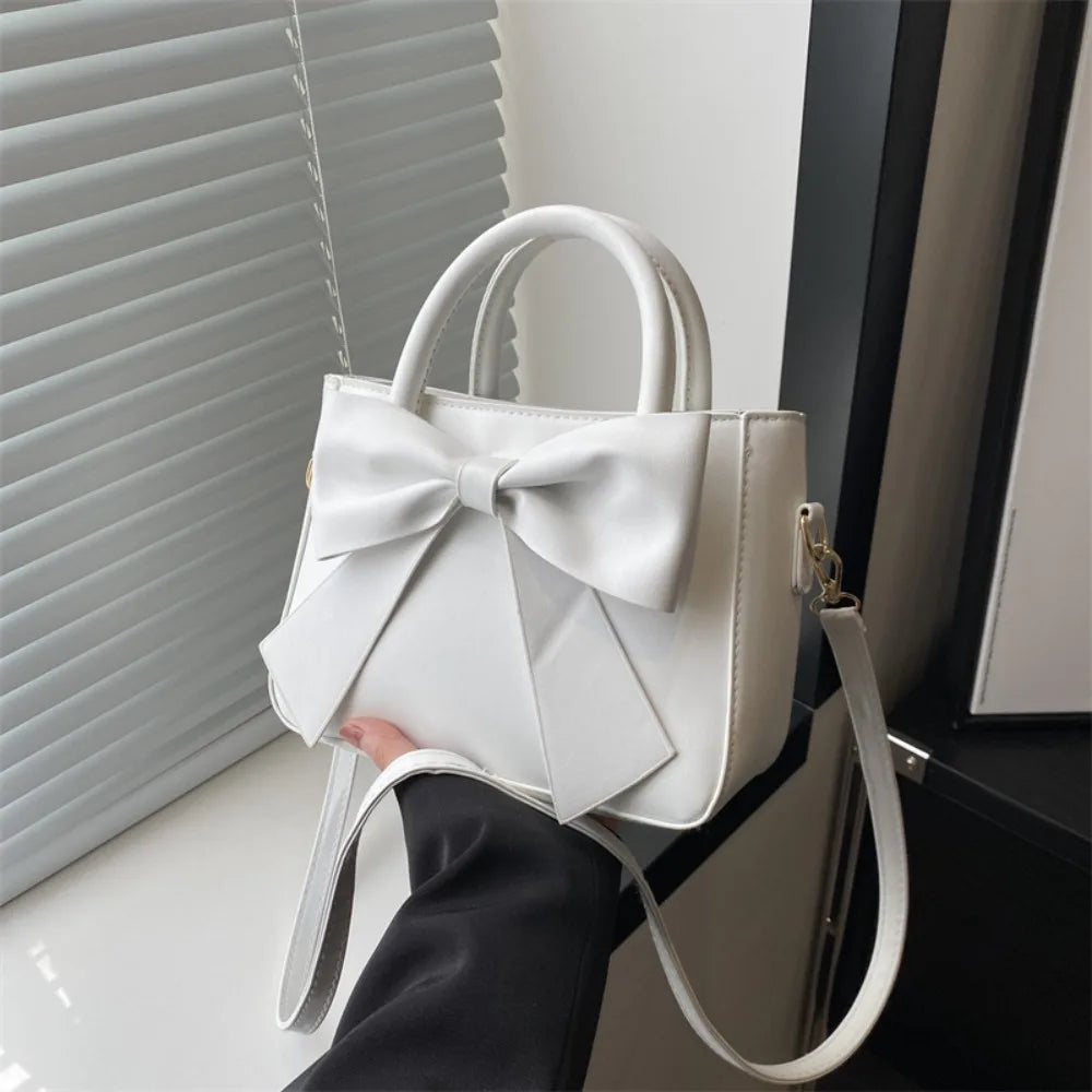 Bow PU Leather Solid Underarm Handbag