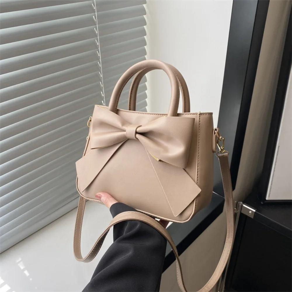 Bow PU Leather Solid Underarm Handbag