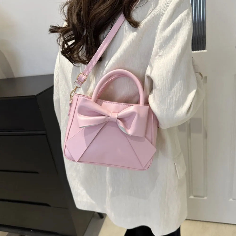 Bow PU Leather Solid Underarm Handbag