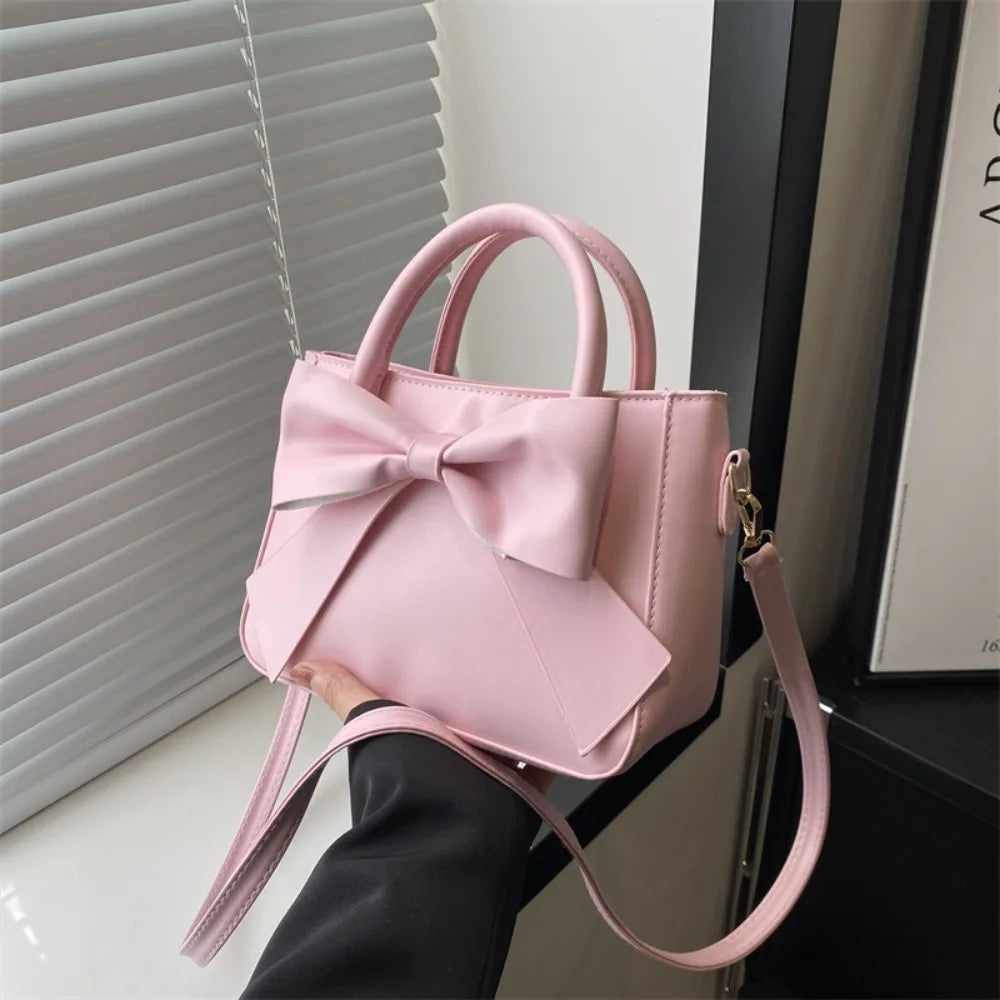 Bow PU Leather Solid Underarm Handbag