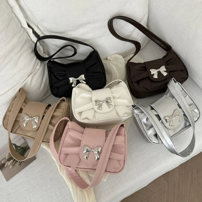 Bow PU Leather Casual Shoulder Handbag