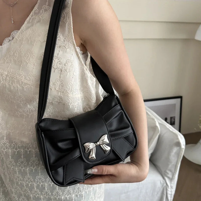 Bow PU Leather Casual Shoulder Handbag