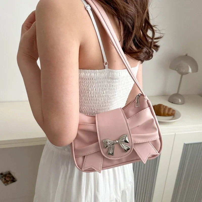 Bow PU Leather Casual Shoulder Handbag