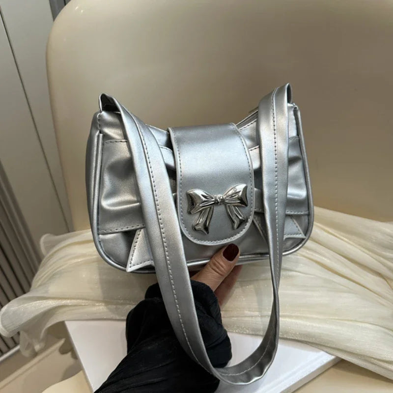 Bow PU Leather Casual Shoulder Handbag