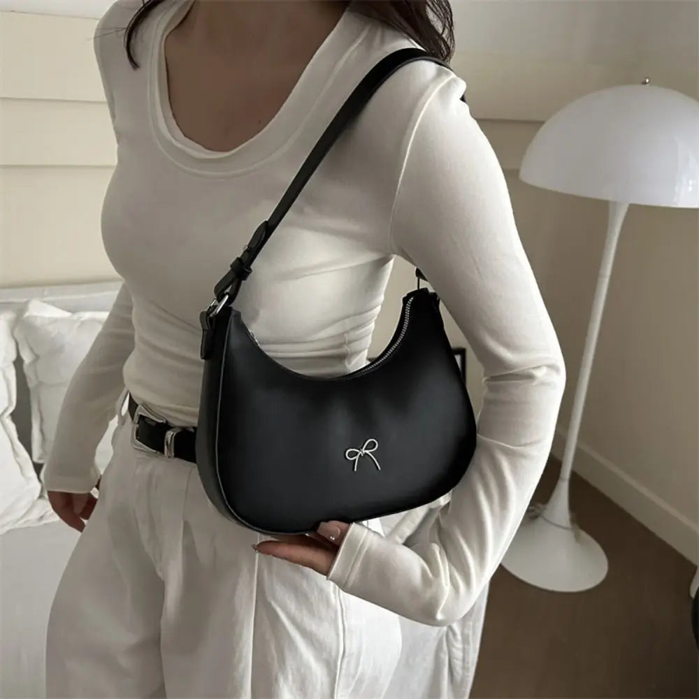 Bowknot Solid PU Leather Shoulder Bag