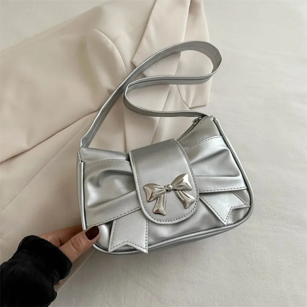 Retro Bow PU Leather Business Shoulder Handbag