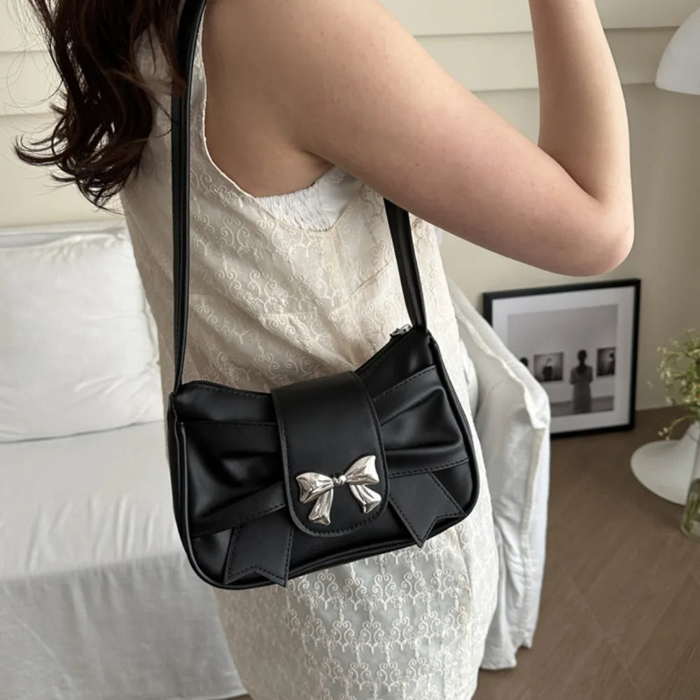 Retro Bow PU Leather Business Shoulder Handbag