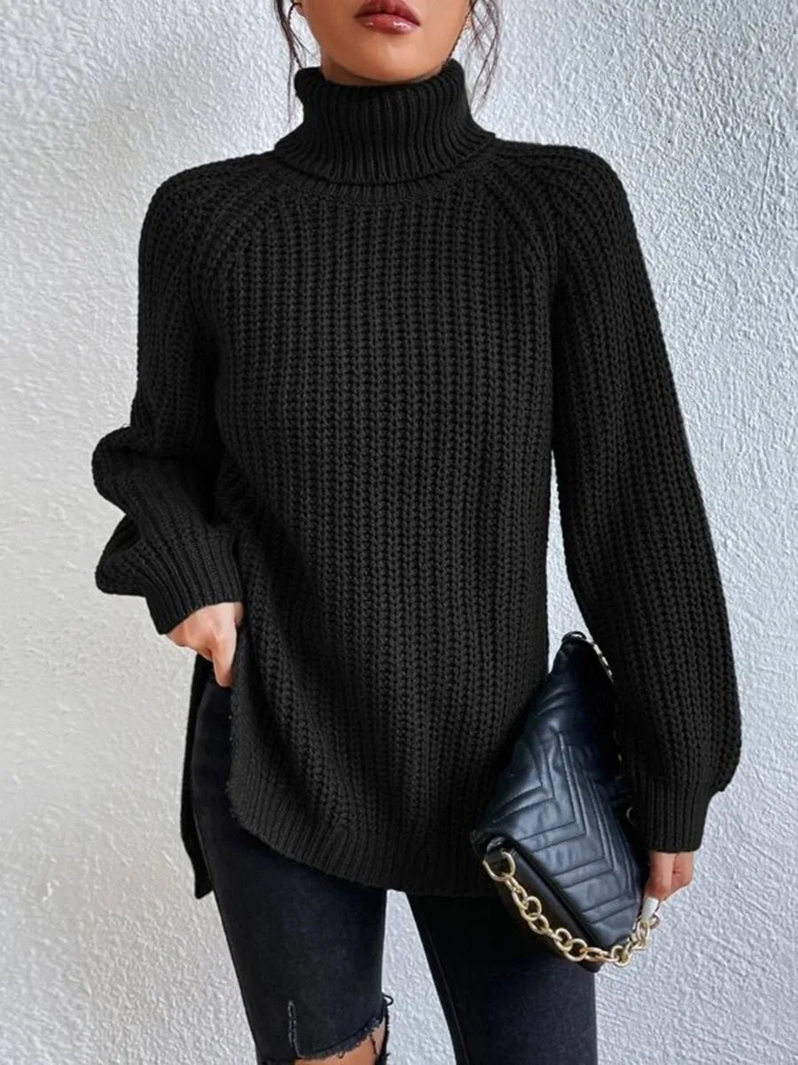 Turtleneck  Split Crochet  Thick Sweater