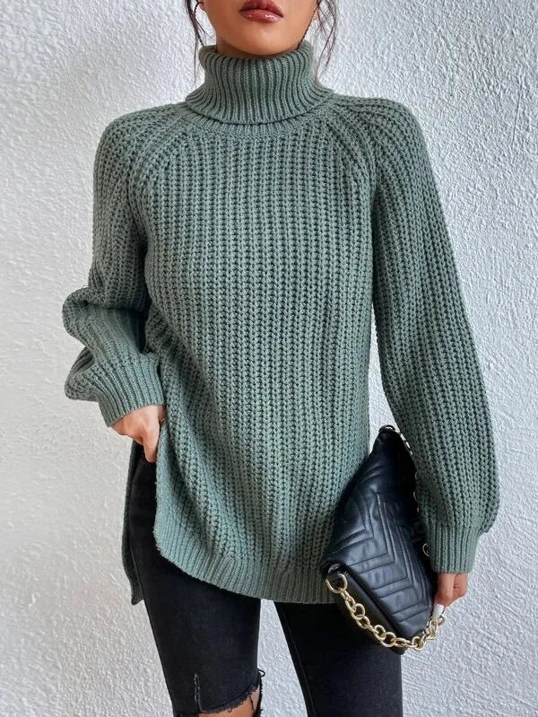 Turtleneck  Split Crochet  Thick Sweater