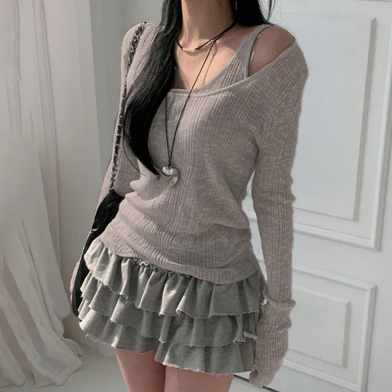 Autumn Simple Casual Vintage Long Sleeve Knit Top