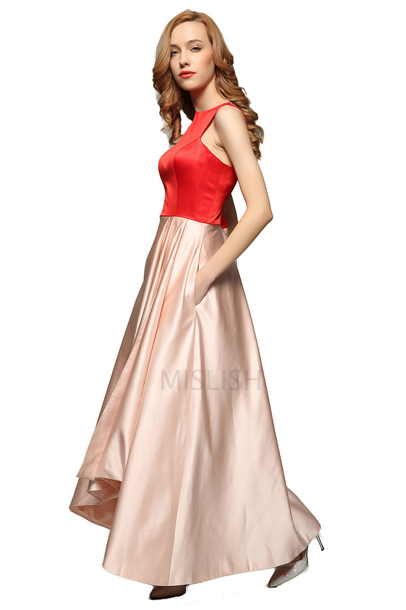 Two Tones Sleeveless Party Dress With Pockets