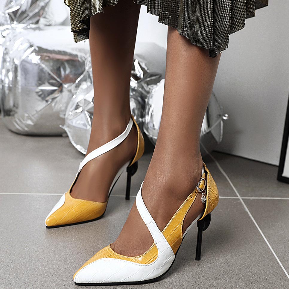Two-tone Stiletto High Heel Sandals With Buckle - Mislish