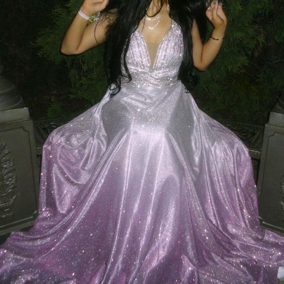 Shiny Ombre Purple Satin Beaded Sequin Long Party Dress Formal Wedding Guest Dress Birthday Outfits D1577