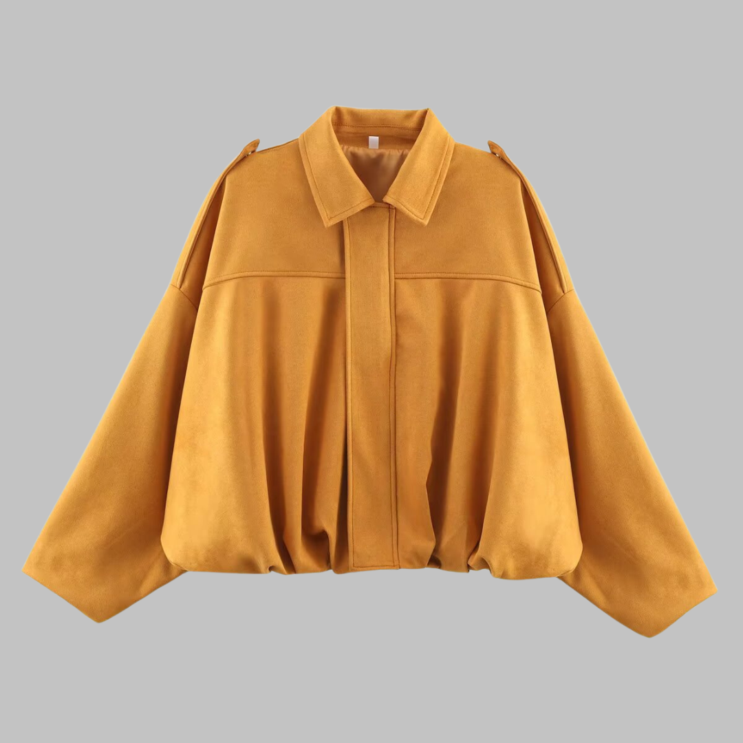 Suede Look Collared Drop Shoulder Bubble Hem Jacket 9