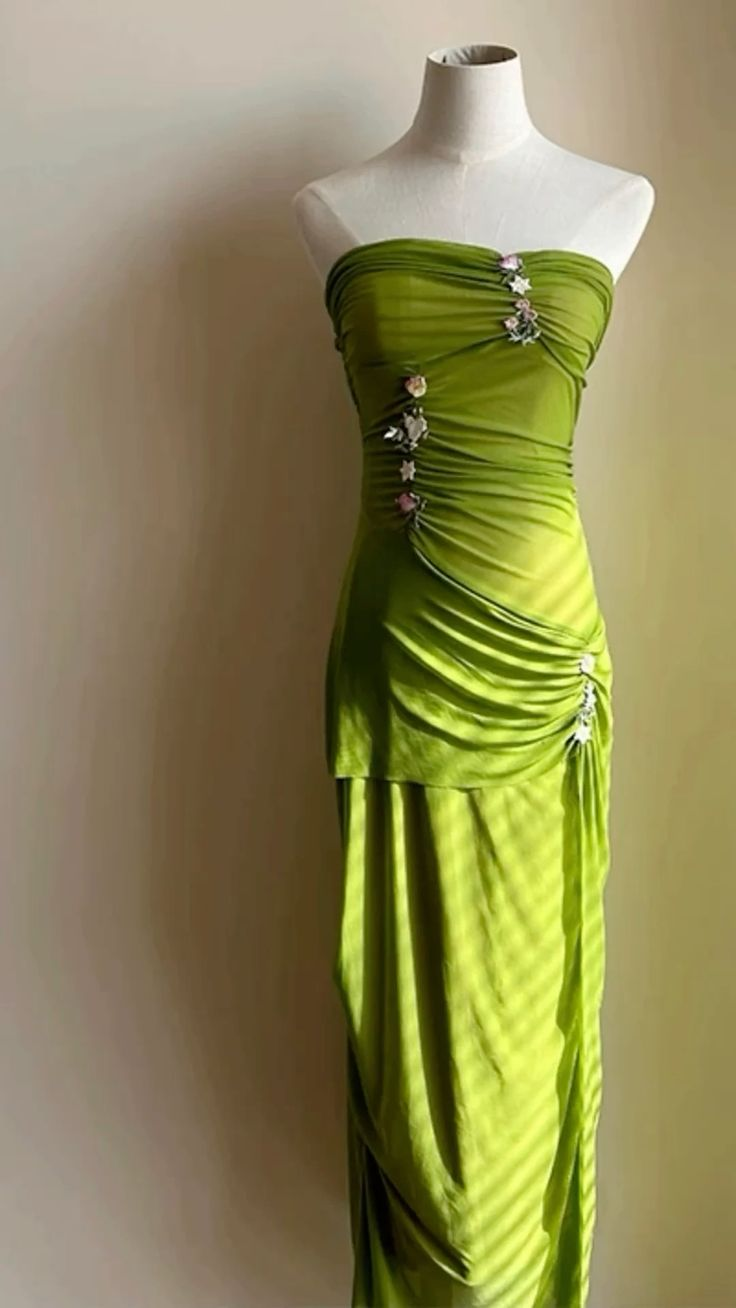 Sexy Strapless Green Chiffon Pleated Long Party Dress Prom Dresses D1383