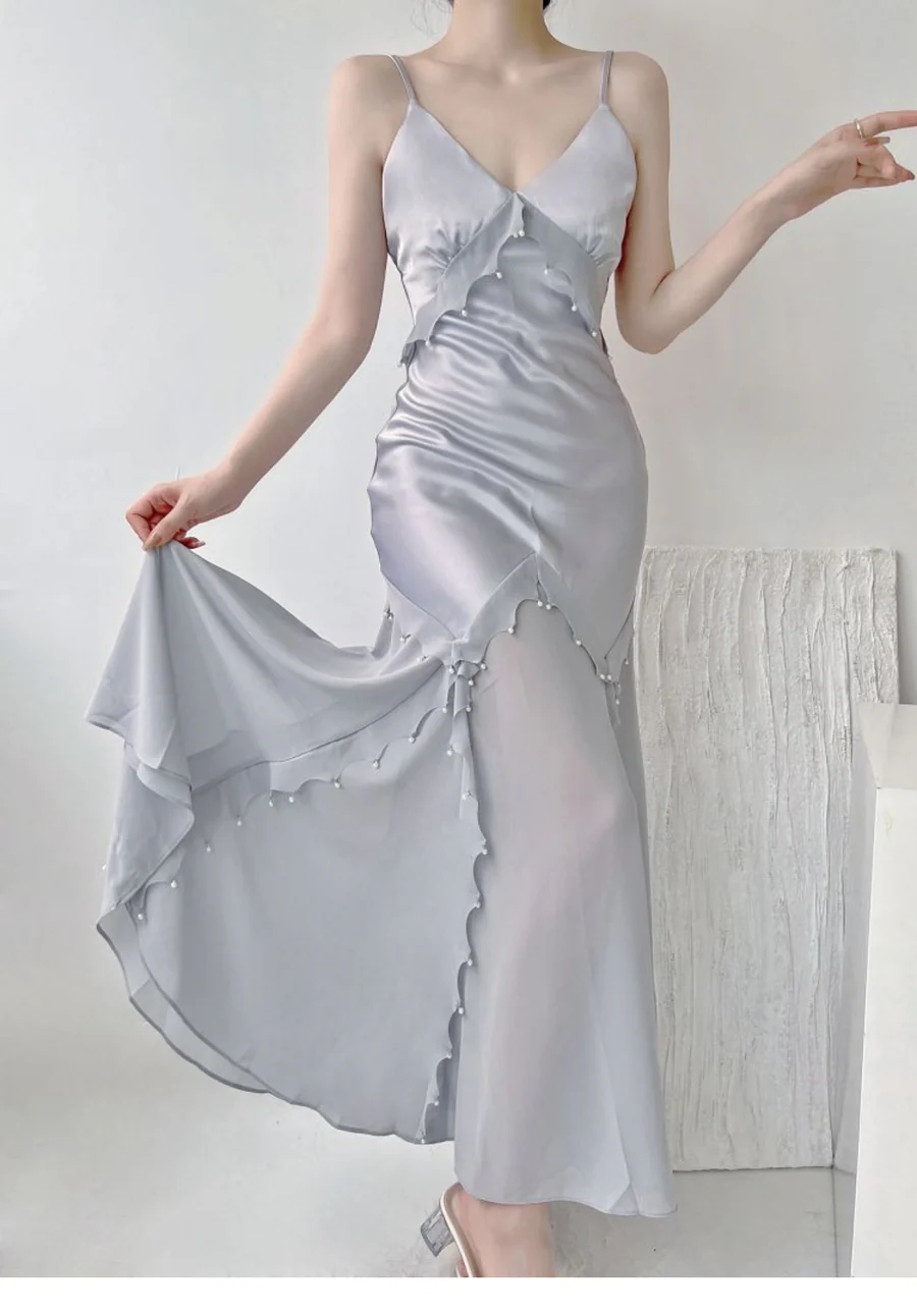 Retro Mermaid Straps Satin Blue Long Prom Dresses Party Dress SD1320