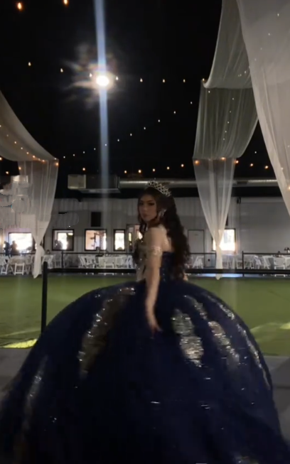 Gorgeous Navy Blue Off The Shoulder Tulle Sequin Sweet 16 Dress Formal Quinceanera Dress D1049