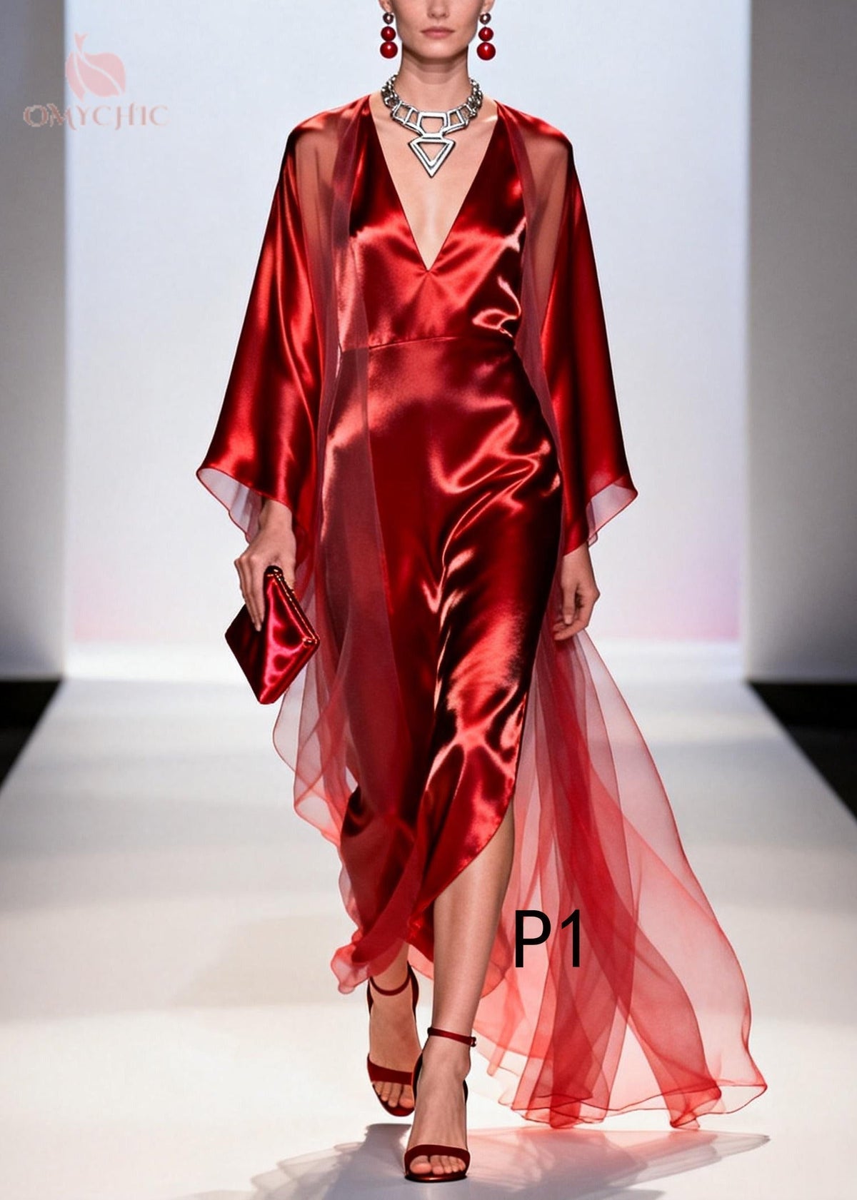 Unique Red V Neck Patchwork Tulle Maxi Dresses Summer