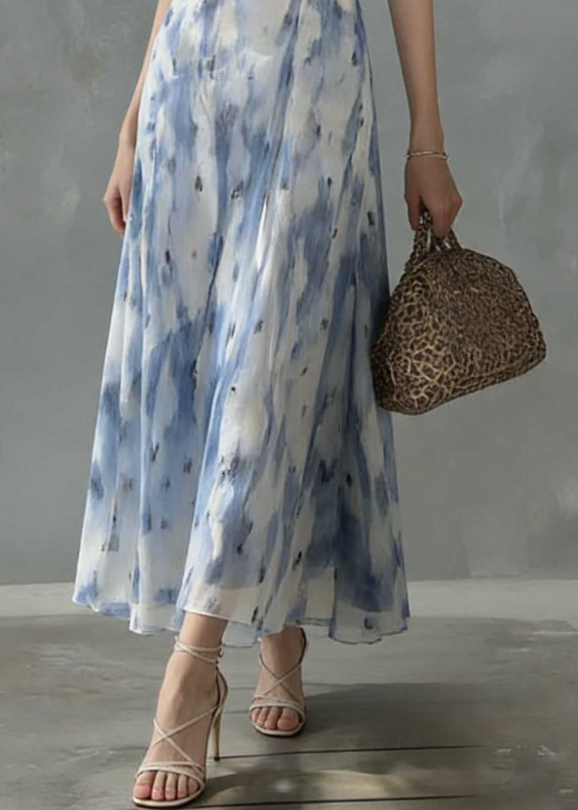 Unique Ruffled Print Slim Fit Chiffon Dress Sleeveless - View 4
