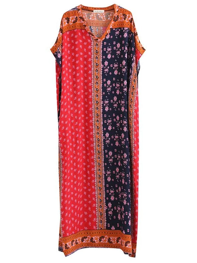 Bohemian Print V-Neck Short Sleeve Kaftan Maxi Dress 4