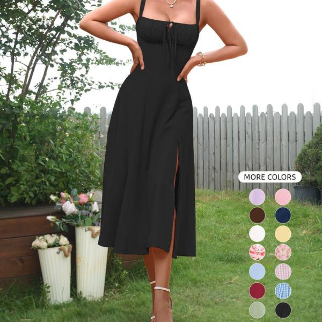 Sweetheart Neck Lace Up Corset High Split Midi Dress 4