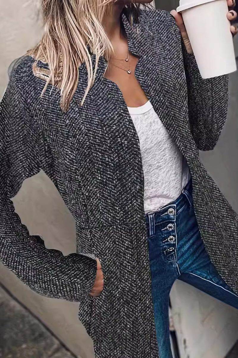 Herringbone Open Front Longline Coat 2