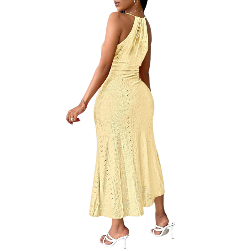 Lace Halter Neck Sleeveless High Split Midi Dress 6