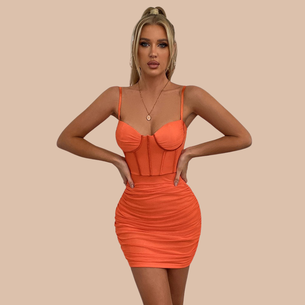 Pixley Mesh Corset Spaghetti Strap Dress - Fashionpara