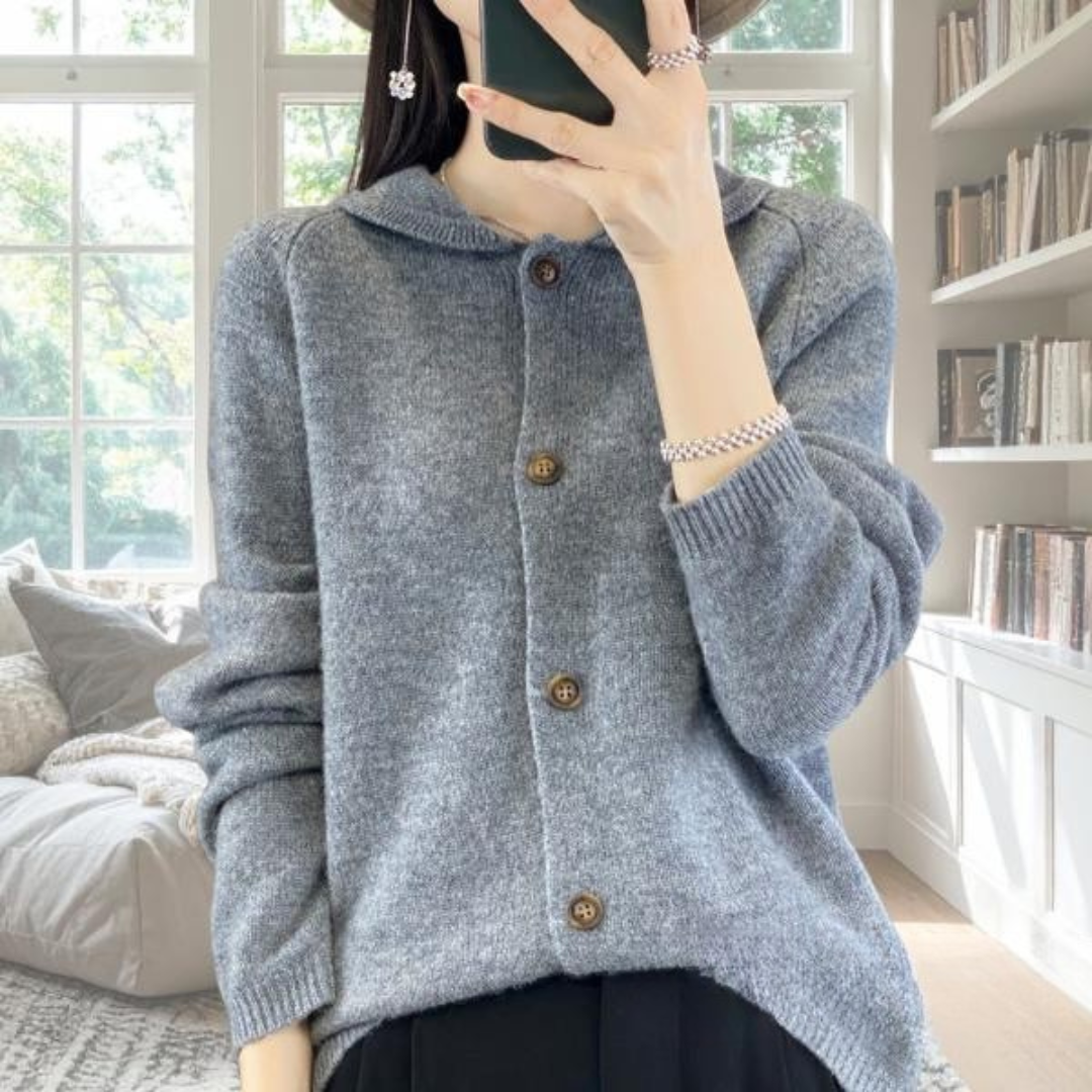 Round Neck Button Front Knit Cardigan