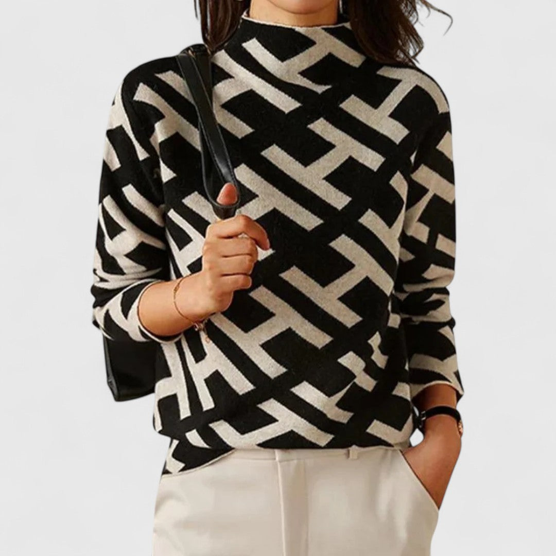Geometric Print Mock Neck Knit Sweater