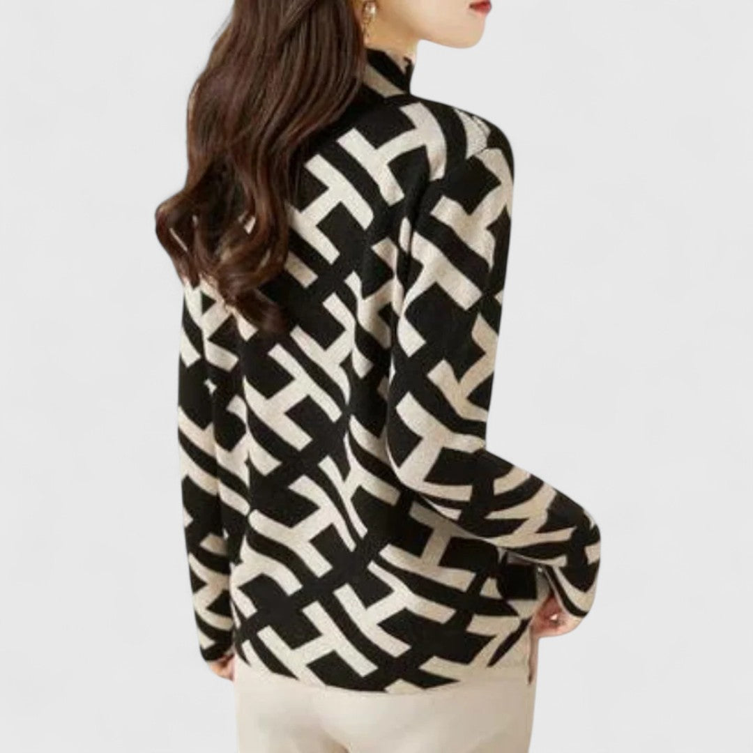 Geometric Print Mock Neck Knit Sweater 3