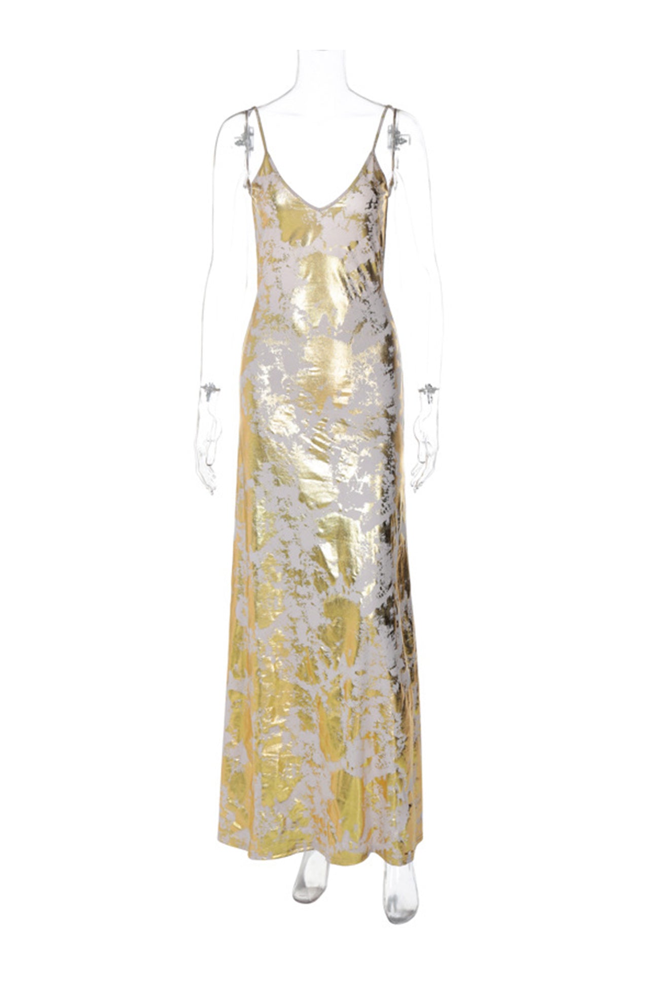 V Neck Backless Hot Stamping Cami Dress - Fashionpara