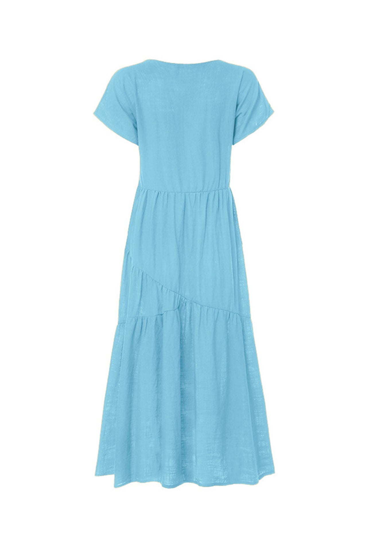 V Neck Cap Sleeve Cotton Linen Dress - Fashionpara