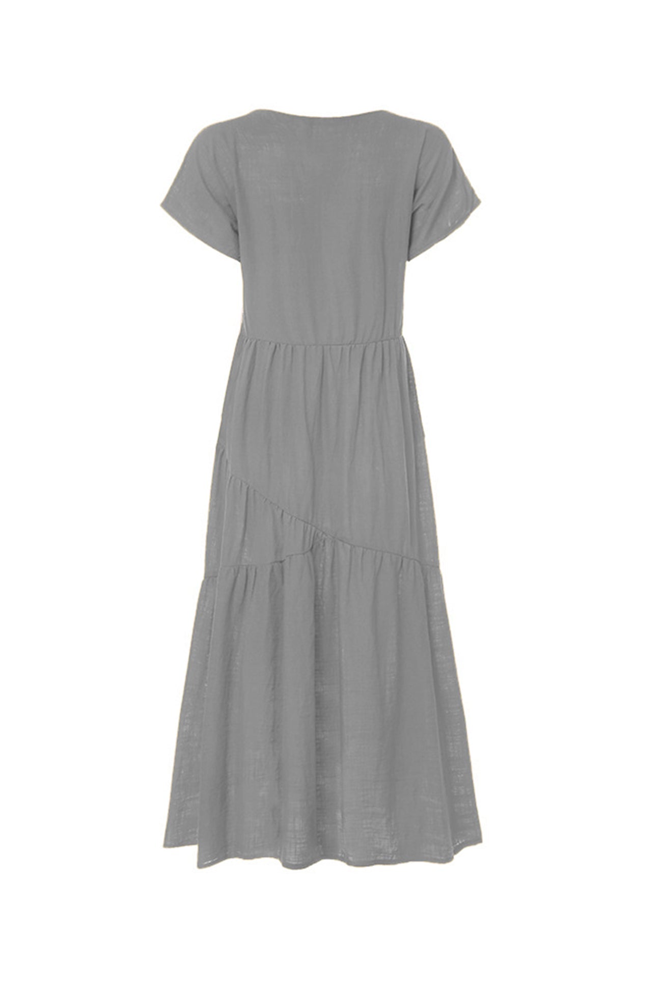 V Neck Cap Sleeve Cotton Linen Dress - Fashionpara