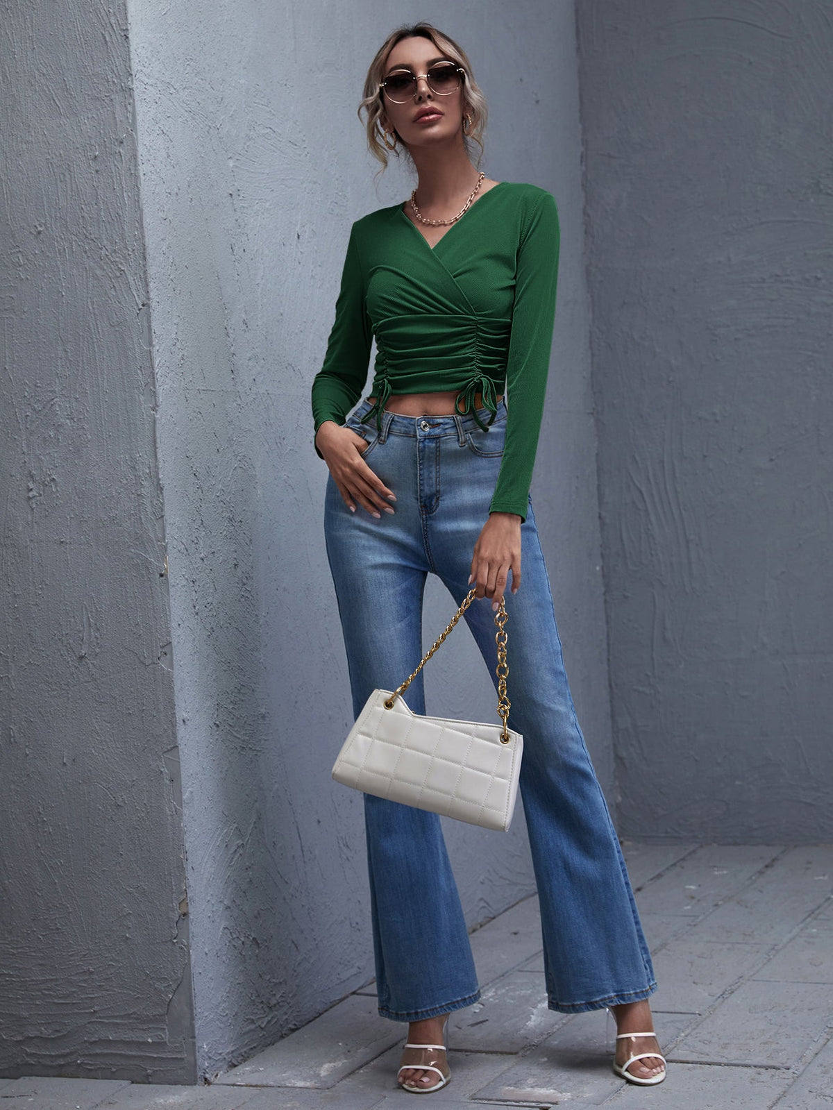 KittenAlarm - V Neck Drawstring Crop Tee