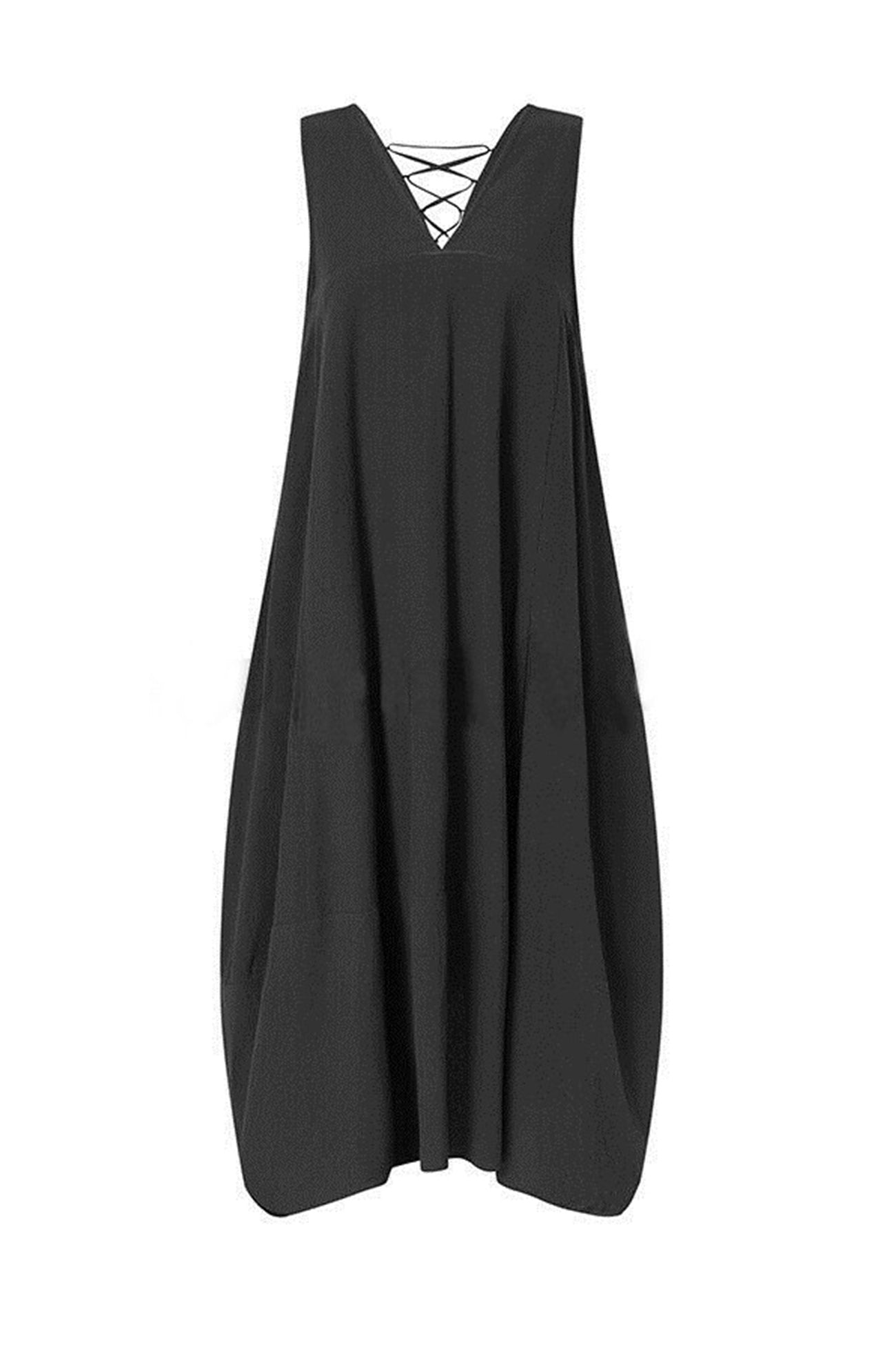 V Neck Pocketed Large Hem Sundress - Fashionpara