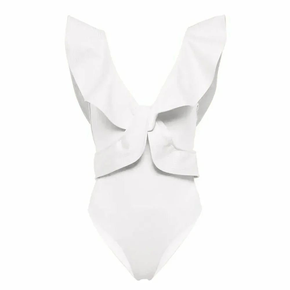 Solid V-Neck Slim Fit Swimsuit One Piece